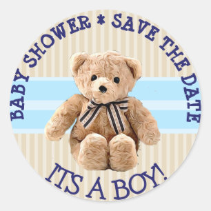 Redonda Baby Shower Teddy Bear Save the Date Pegatina