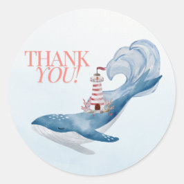 Redonda Baby Shower Whale Nautical Favor Gracias Pegatina