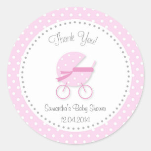 Redonda Baby Stroller Baby Shower Pegatina Pink
