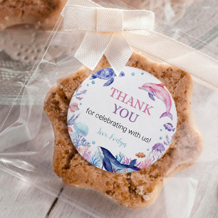 Redonda Bajo el mar Dolphin Pegatina Labels Cumpleaños