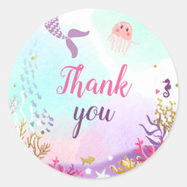 Redonda Bajo el Pegatina De La Sirena De Mar, Pastel De Ta