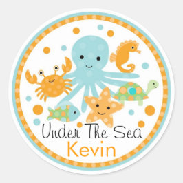 Redonda Bajo el Pegatina del Cumpleaños del Mar