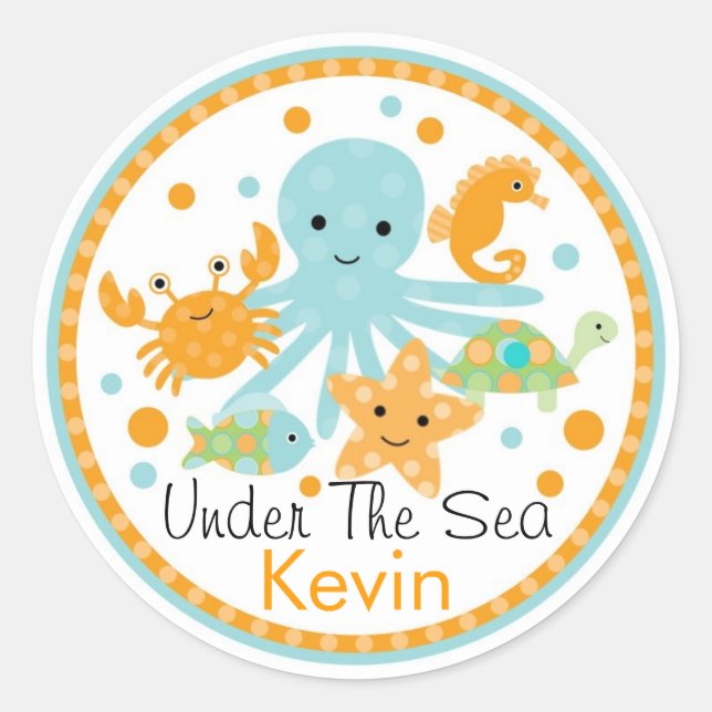 Redonda Bajo el Pegatina del Cumpleaños del Mar (Anverso)