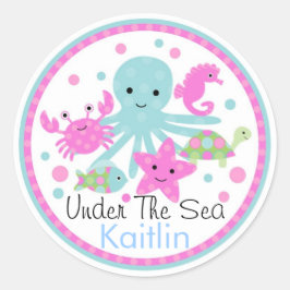 Redonda Bajo el Pegatina del Cumpleaños del Mar
