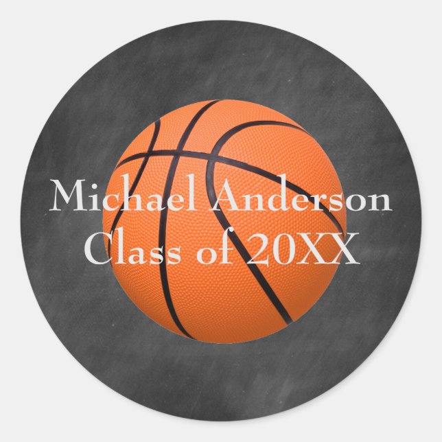 Redonda Baloncesto en Chalkboard - Pegatina de graduación (Anverso)