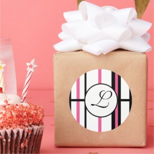 Redonda Bandas de Pegatina monograma Blanco y negro rosado