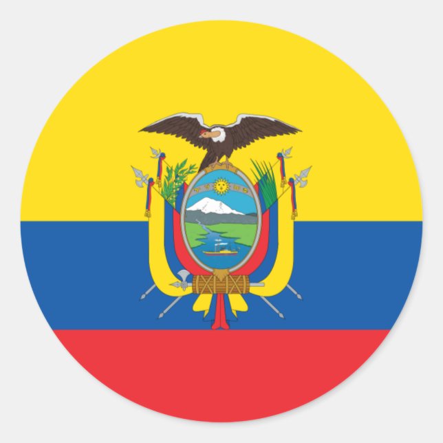 Redonda Bandera de Ecuador Pegatina (Anverso)