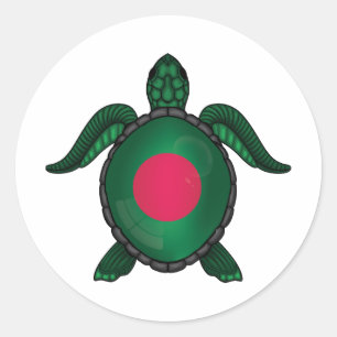 Redonda Bandera de tortuga marina de Bangladesh pegatina r