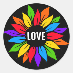 Redonda Bandera del girasol arco iris Pegatina LGBTQ