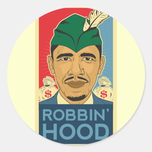 Redonda Barack Obama Hood Robin Hood Pegatina Barrack Obam (Anverso)
