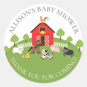 Redonda Barnyard Animals Baby Shower Gracias Pegatina