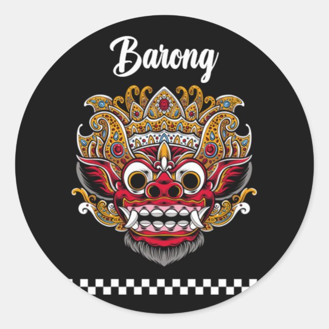 Redonda Barong Bali Classic Round Pegatina (Anverso)