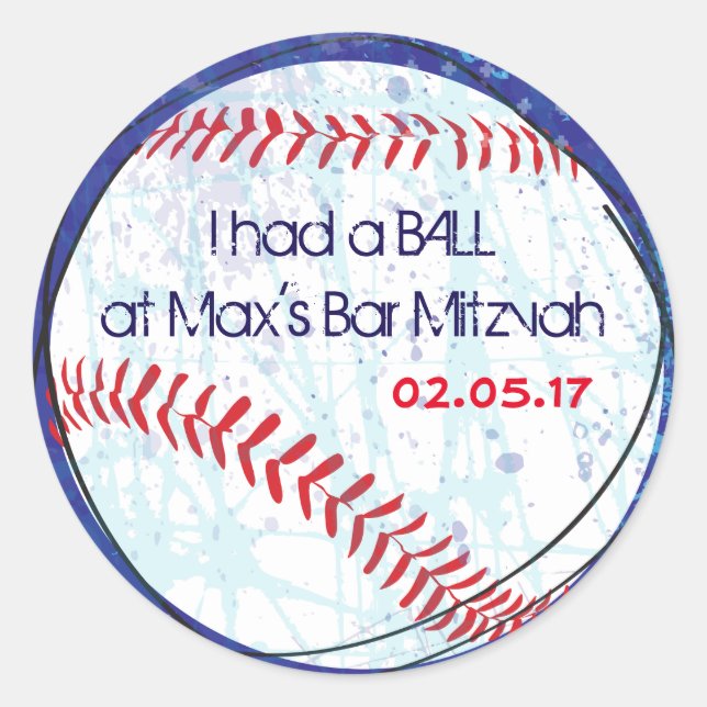 Redonda BASEBALL CRAZE Bar Bat Mitzvah Gift Pegatina (Anverso)