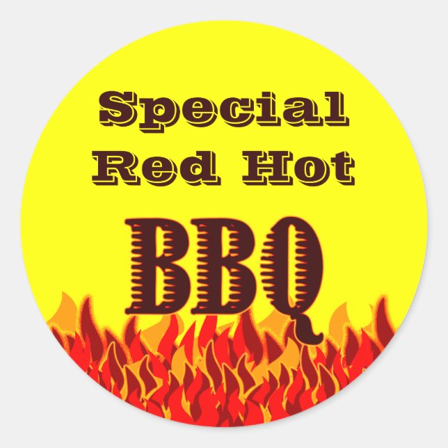 Redonda BBQ Red Flames Personalizado Canning Pegatina (Anverso)