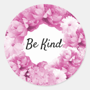 Redonda Be Kind Pink Floral Wreath Round Pegatina