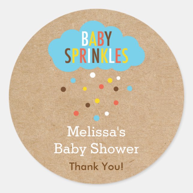 Redonda Bebé Bebé Sprinkle Baby Shower Pegatina (Anverso)