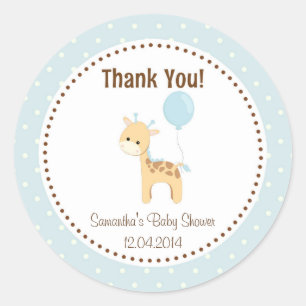 Redonda Bebé Giraffe Baby Shower Pegatina Azul