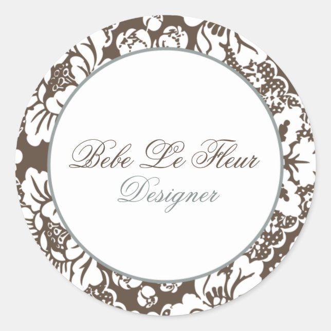 Redonda Bebe Le Fleur Brown Damask Moda Pegatina redondo (Anverso)