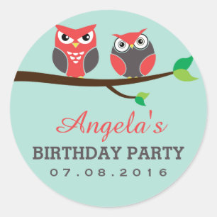 Redonda Bebé Lechuza Azul Personalizado Pegatina para niño