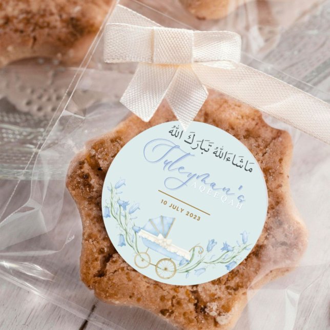 Redonda Bebé niño Bluebell Flores Aqeeqah Favor Pegatina (Subido por el creador)