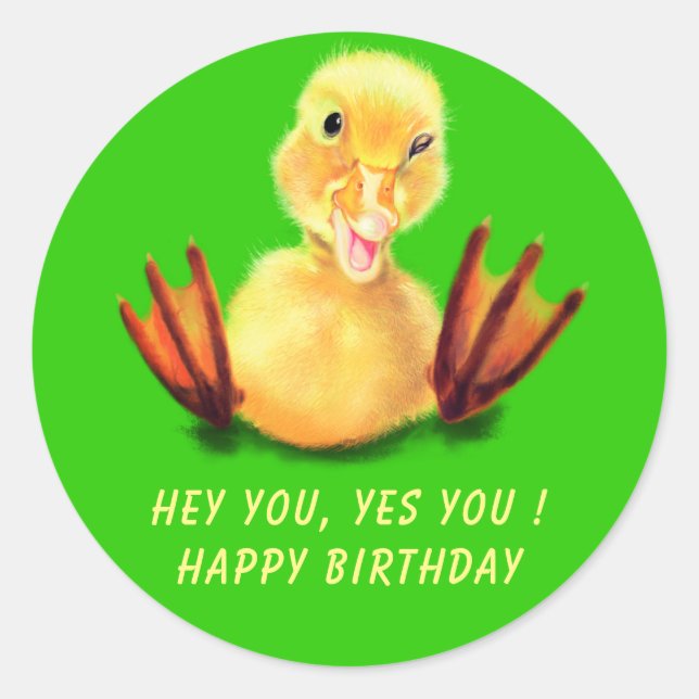 Redonda Bebé Pegatina de cumpleaños juguetón Duckling (Anverso)