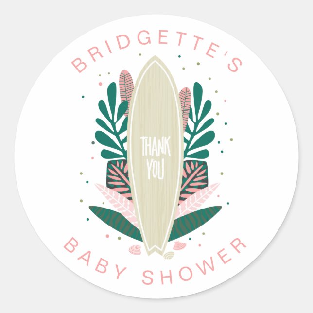 Redonda Bebé Rosa a Bordo Gracias Pegatina Circular Clásic (Anverso)