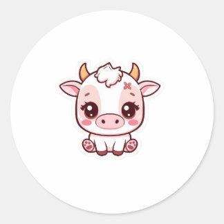 Redonda Bebé Vaca Kawaii Pegatina – Vi Chibi Vaca Pastel A