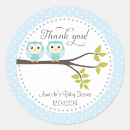 Redonda Bebés gemelos Owls Pegatina Baby Shower