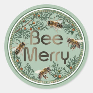 Redonda Bee Merry Honeybee Holiday Pegatina