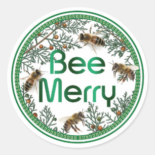 Redonda Bee Merry Honeybee Holiday Pegatina