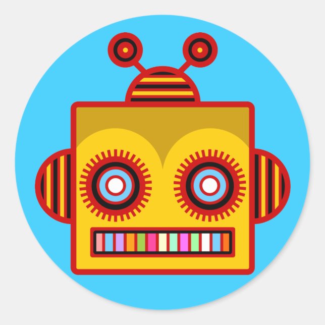 Redonda Bee Robot Fun Pegatina (Anverso)