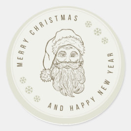 Redonda Beige Light Green Vintage Merry Christmas PEGATINA
