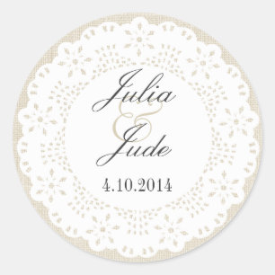 Redonda Beige Linen & Lace Doilie : Pegatina redondo