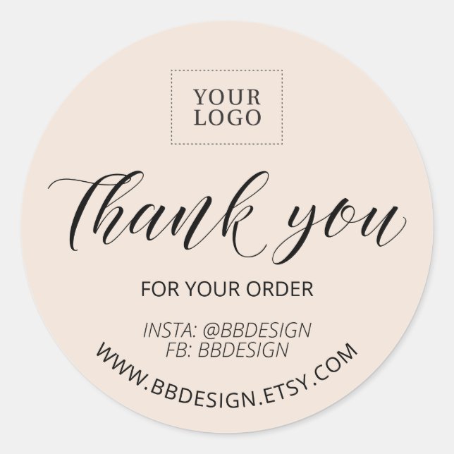 Redonda Beige Stylish Small Business Gracias pegatina (Anverso)