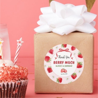 Redonda Berry Cute Gracias Pegatina de primer cumpleaños