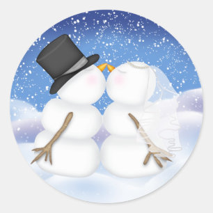 Redonda Besando a Novia Snowmen y Pegatina Groom