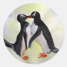 Redonda Beso pingüino, pegatina de arte acuarela