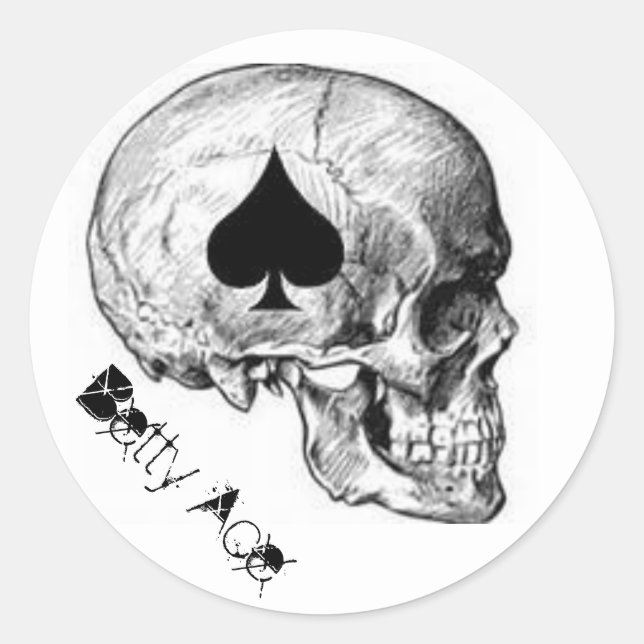 Redonda Betty Ace De Spades Skull Pegatina (Anverso)