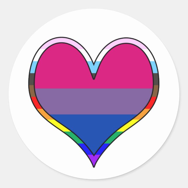 Redonda Bi Pride Heart Classic Round Pegatina (Anverso)