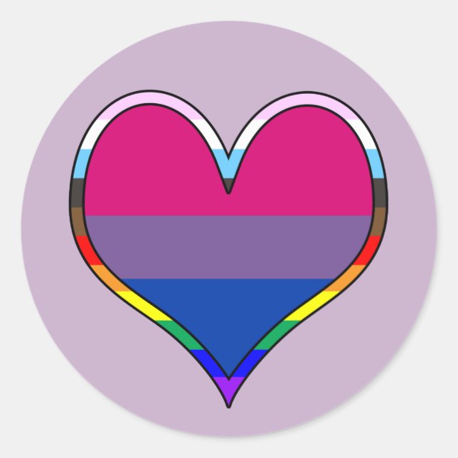 Redonda Bi Pride Heart Classic Round Pegatina (Anverso)
