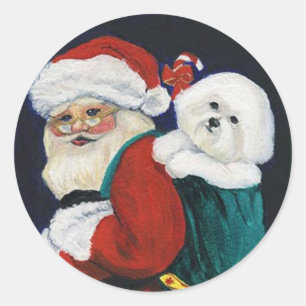Redonda Bichon Frise y pegatina del arte de Papá Noel