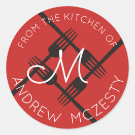 Redonda Bifurca el monograma de la cocina del pegatina