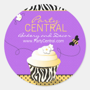 Redonda Birthday Bee Business Pegatina Purple