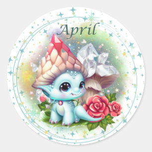 Redonda Birthstone April Diamond Dragon Pegatina