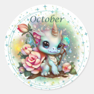 Redonda Birthstone Octubre Opal Dragon Pegatina