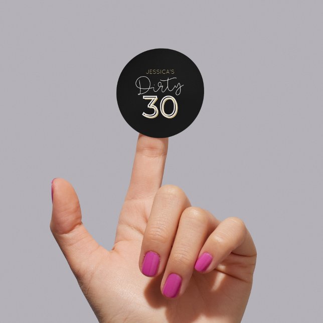 Redonda Black Dirty Thirty Custom Name Birthday Pegatina (Subido por el creador)