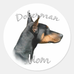 Redonda Black Doberman Mom - Pegatina