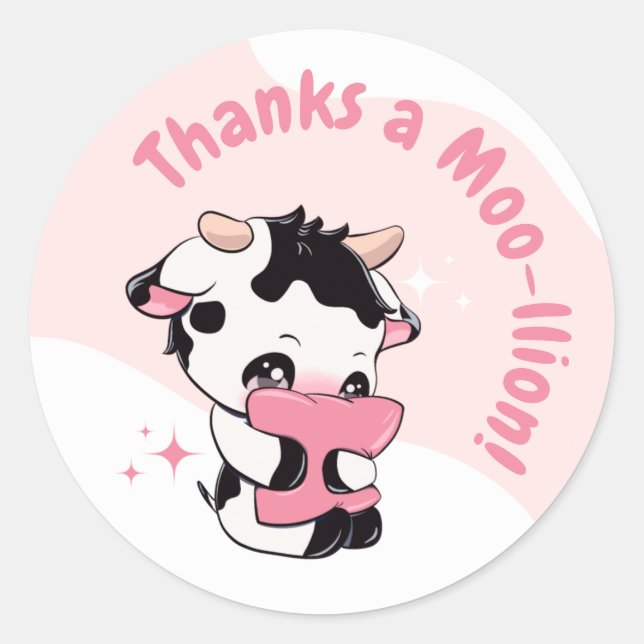 Redonda Black Pink Cow White Cloud Gracias Pegatina redond (Anverso)