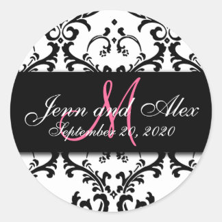Redonda Black White Damask Save the Date Pegatina
