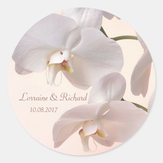 Redonda Blanco - orquídeas crema Pegatina Boda (Anverso)